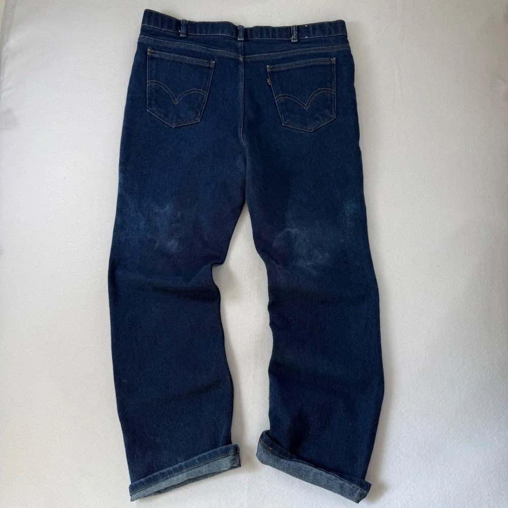 Vintage Levis Blue Tab Jeans Mens 36x30 Relaxed Straight Dark Wash Batwing Tag